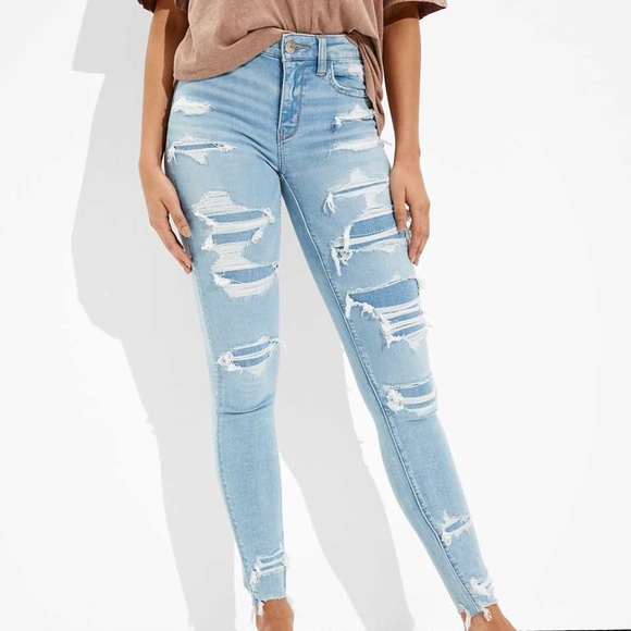 American Eagle Outfitters Denim - Light Blue American Eagle Ripped Patched Jeans Jeggings